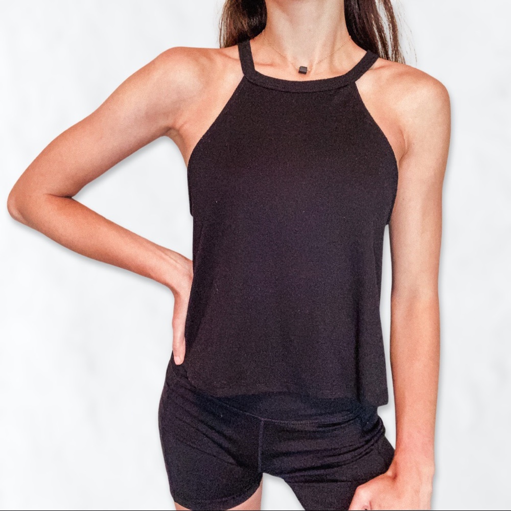 Black Crop Halter High Neck Top